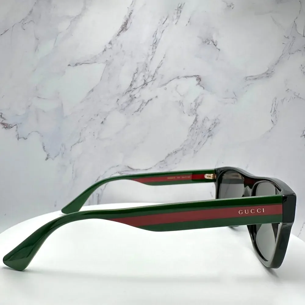 New Gucci Sunglasses Polarized Black Square Red Green Web Arms 56mm Gray Lens